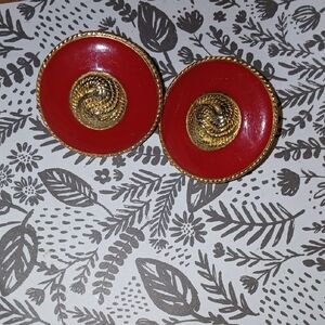 Vintage Red and Gold Swirl Earrings